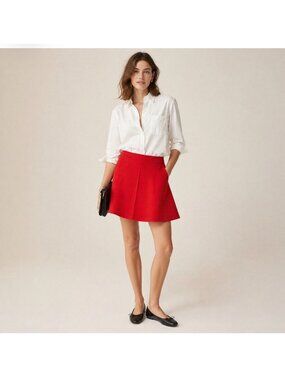 J.Crew Coral Orange Fluted A-Line Mini Skirt Double Crepe Size 10